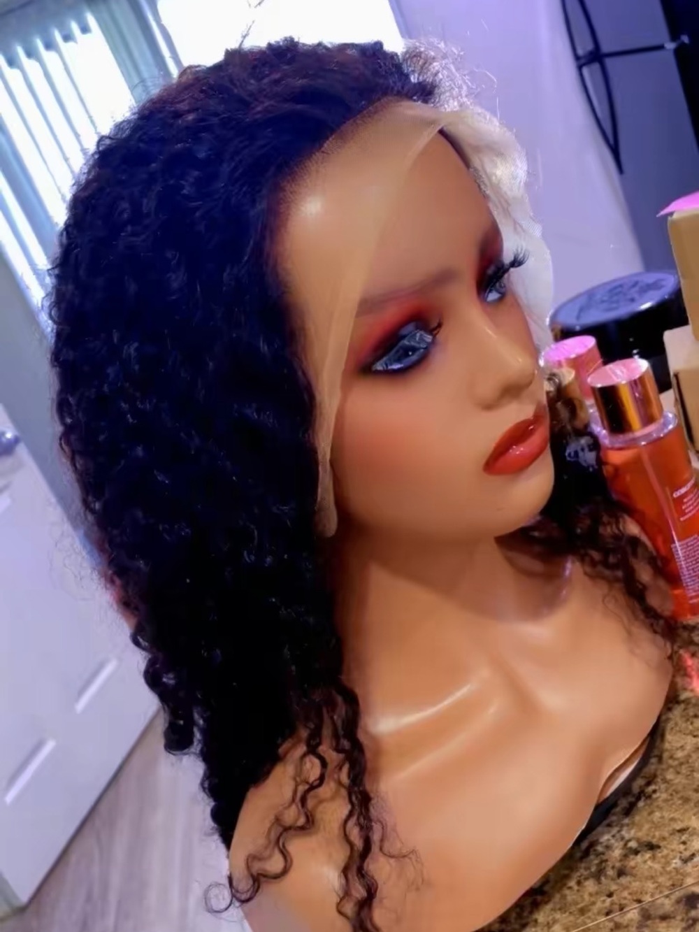 Curly Lace Front Wig - Black with Blonde Accent